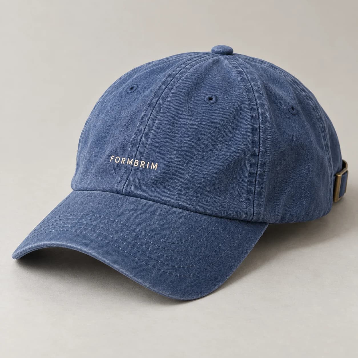 AI-generated washed dad cap design reference illustrating soft crown / curved brim