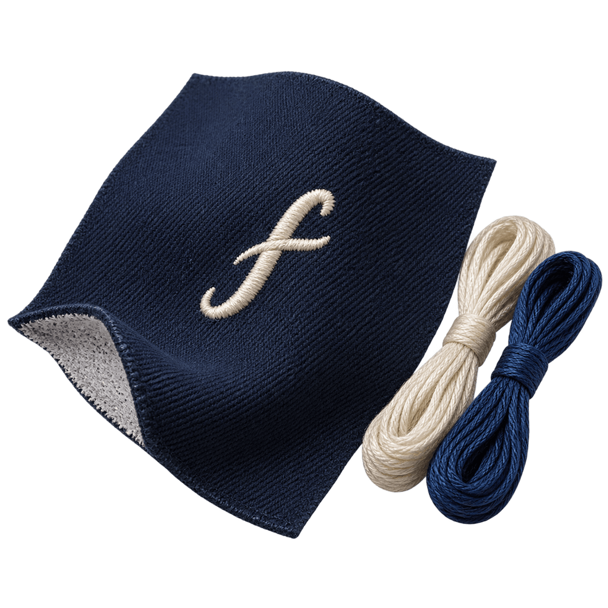 Illustrative embroidered cotton sample showing stitch texture and backing