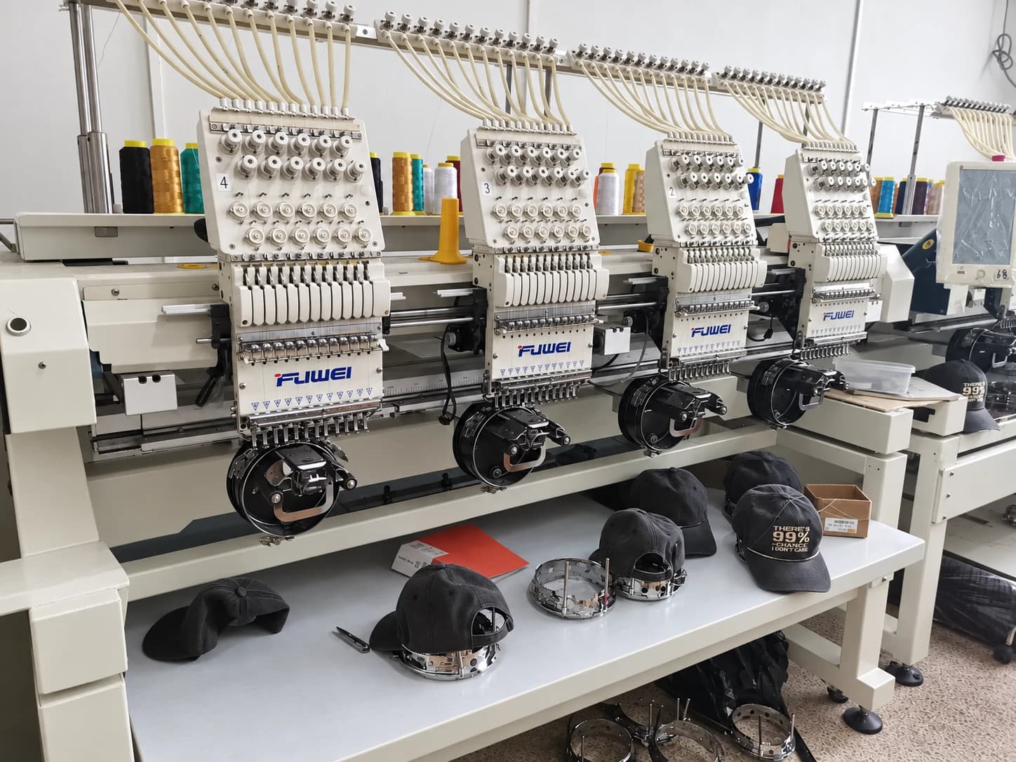 Cap embroidery machines with headwear frames